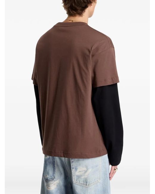 Palm Angels Brown Logo-Print Double-Layer T-Shirt
