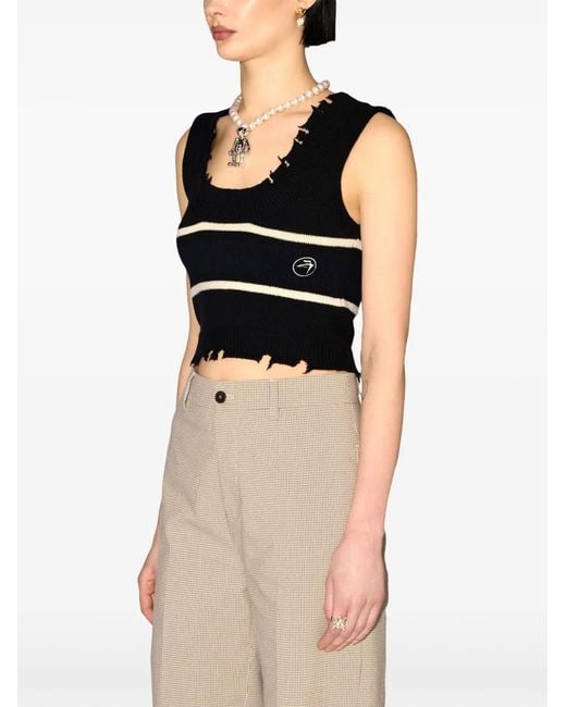 Ambush Black Raw-Cut Wool Knitted Top