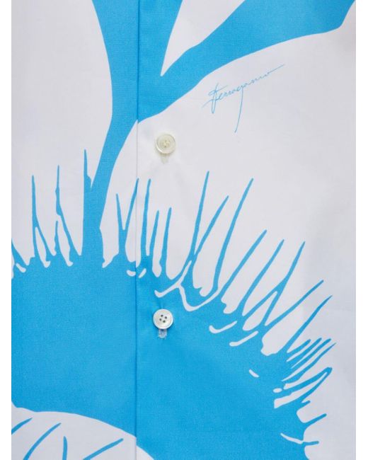 Ferragamo Blue Venus-print Cotton Shirt for men