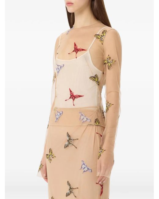 Blumarine Natural Embroidered Tulle Blouse