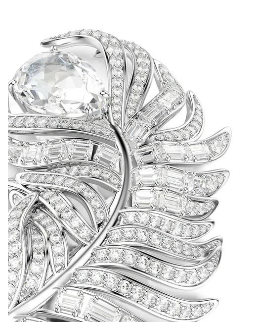 Swarovski White Vienna Crystal-Embellished Feather Brooch