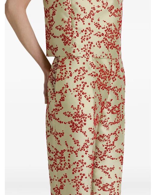 Alberta Ferretti Natural Floral-Pattern Trousers