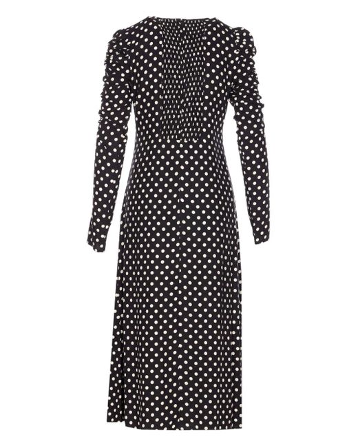 Mar De Margaritas Black Polka-Dot Ruched-Sleeve Dress