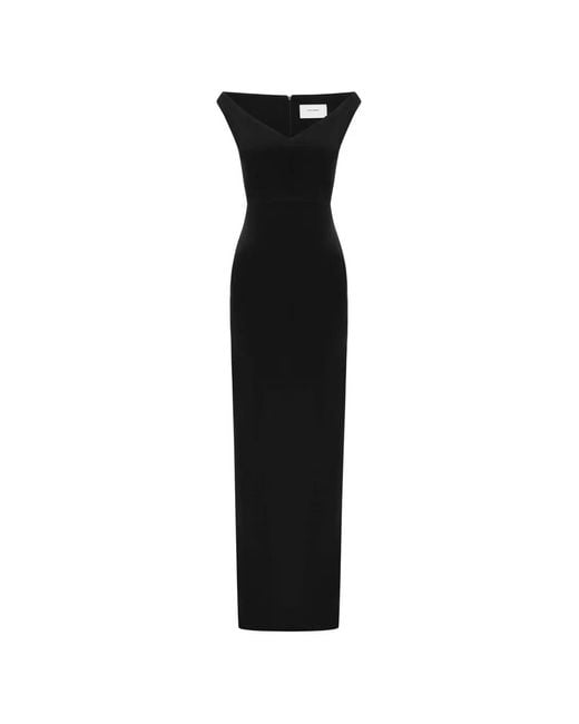 Alex Perry Black Off-Shoulder Slit-Detail Maxi Dress