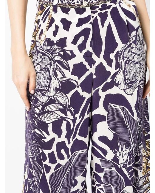 Camilla Blue Graphic-Print Wide-Leg Trousers