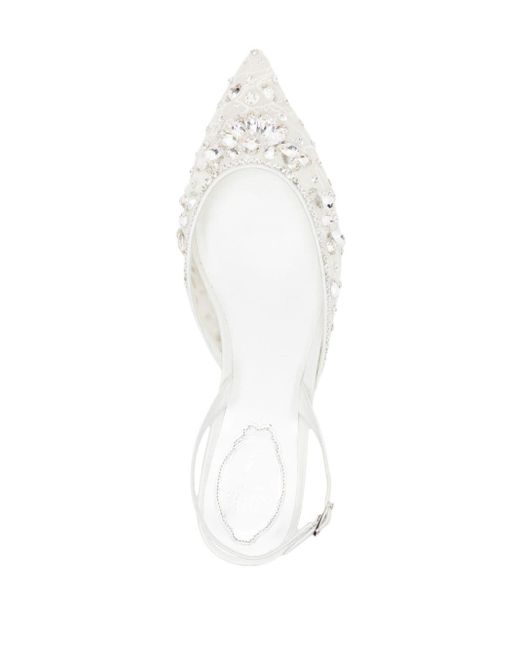 Rene Caovilla White Cinderella Embellished Ballerina Shoes
