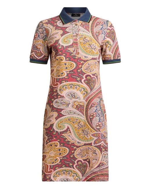 Etro Pink Paisley-Print Polo-Neck Mini Day Dress