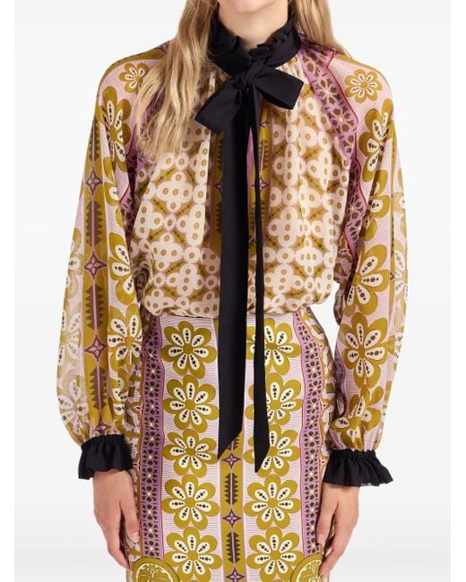 LaDoubleJ Metallic Cerere Ruffled High-Neck Blouse