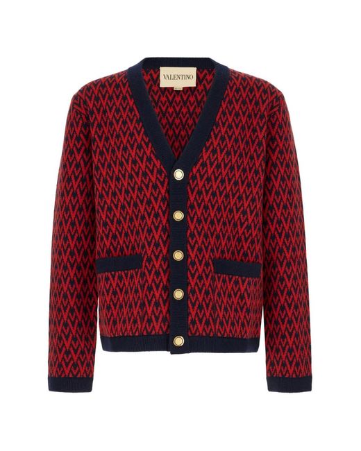 Valentino Garavani Red Toute La V-Pattern Cardigan for men