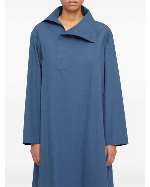 Jil Sander Blue Belted Cotton Midi Dress