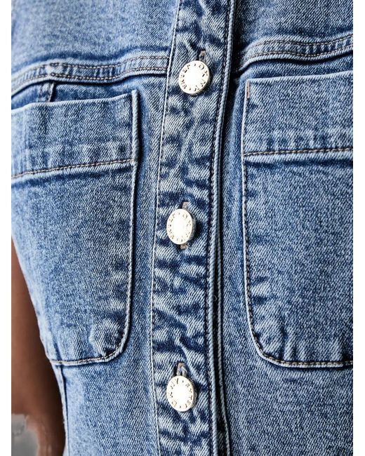 DKNY Blue Buckled Denim Button-Down Top