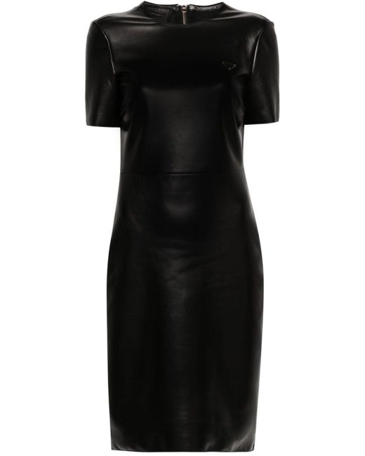 Robe mi-longue à plaque logo Prada en coloris Black