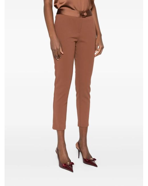Imperial Brown Button-Fastening Satin-Waistband Trousers