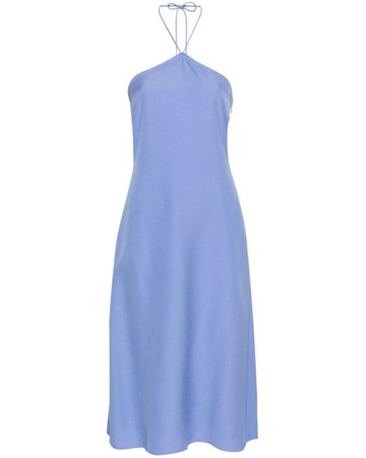 Claudie Pierlot Blue Halterneck Crepe Midi Dress