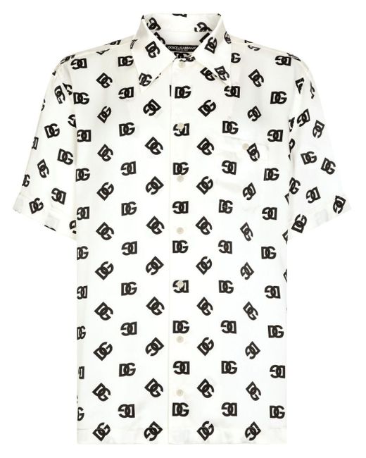 Dolce & Gabbana Zijden Overhemd Met Logoprint in het White voor heren