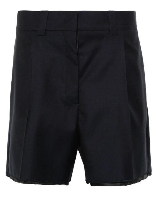 Miu Miu Blue Logo-embroidered Wool Shorts