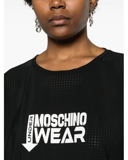 Camiseta perforada con logo estampado Moschino de color Black