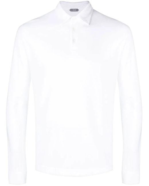 Zanone White Long-Sleeve Cotton Polo Shirt for men