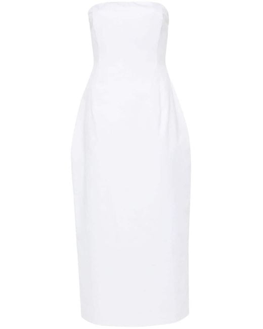 Magda Butrym Strapless Cotton Midi Dress in het White
