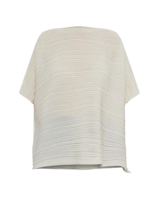 Pleats Please Issey Miyake White Pleated Boat-Neck Blouse