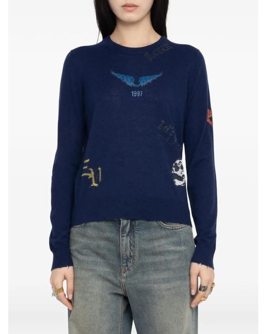 Zadig & Voltaire Blue Crystal-Embellishment Sweater