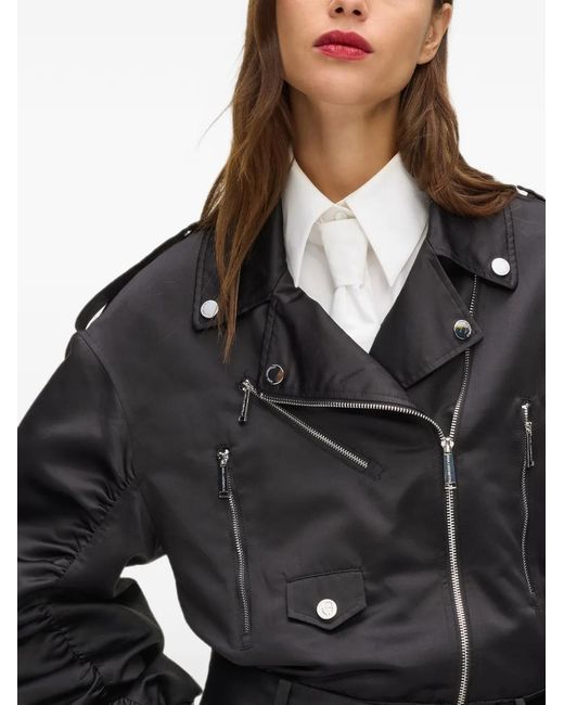 Karl Lagerfeld Black Ruched Satin Bomber Jacket