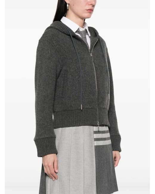 Thom Browne Black Zip-Up Wool Hoodie