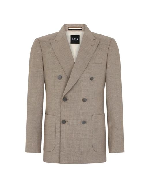 Boss Gray Peak-Lapel Double-Breasted Blazer for men