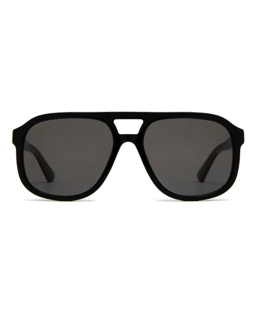 Gucci Black Pilot-Frame Logo-Plaque Sunglasses