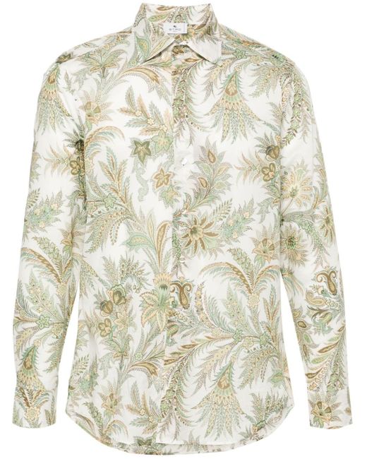 Etro White Floral-print Cotton Shirt for men