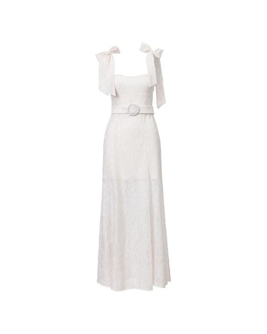 Lita Couture White Ribbon-Strap Belted Maxi Dress