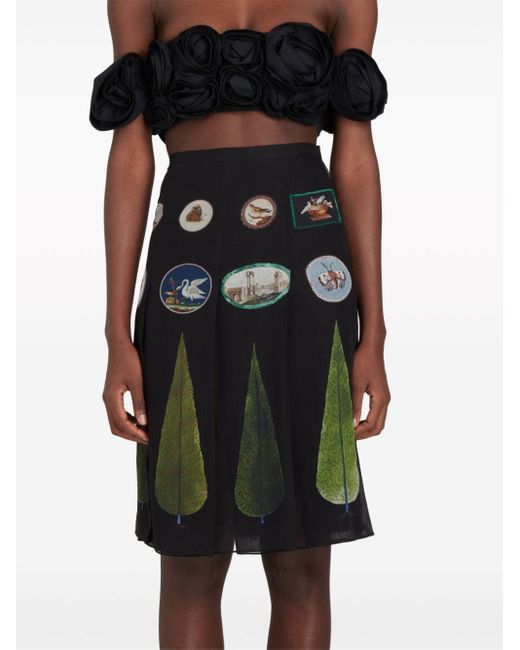 Giambattista Valli Black Patch-embellished Silk Midi Skirt