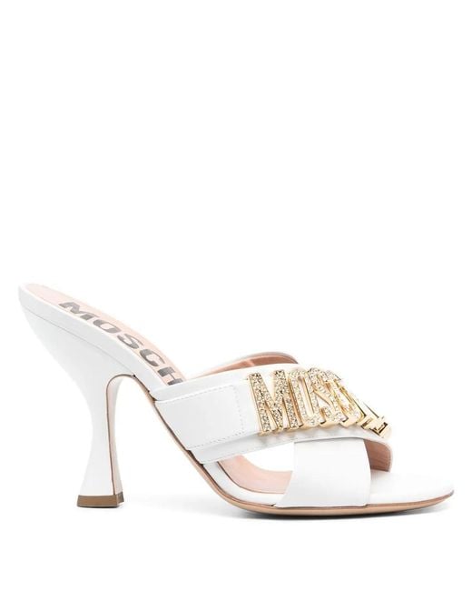 Moschino White 110Mm Logo-Plaque Sandals