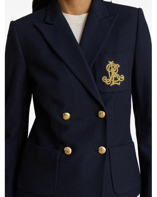 Ralph Lauren Blue Double-Breasted Piqué Blazer
