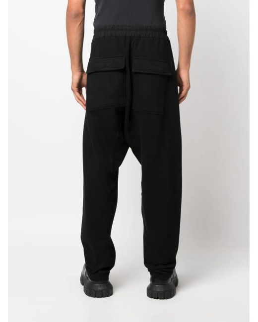 Rick Owens Black Drawstring-Waistband Drop-Crotch Trousers for men