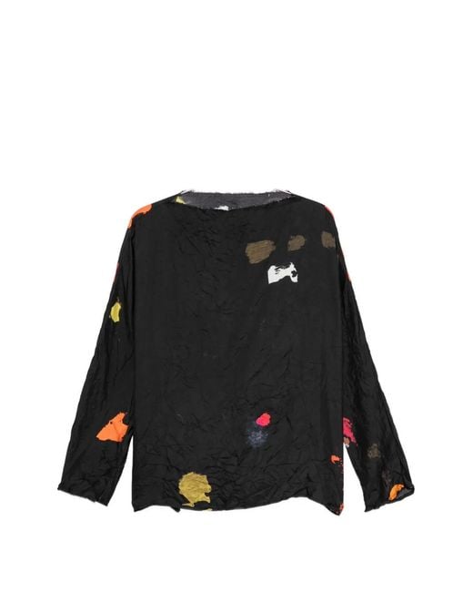 Daniela Gregis Black Abstract-Print Crinkled Blouse