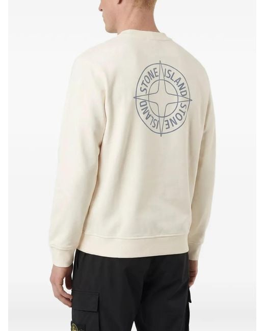 Stone Island White Logo-Print Cotton Sweatshirt for men