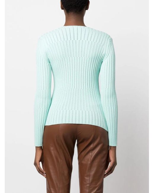 Aeron Blue Ribbed V-Neck Long-Sleeve Top