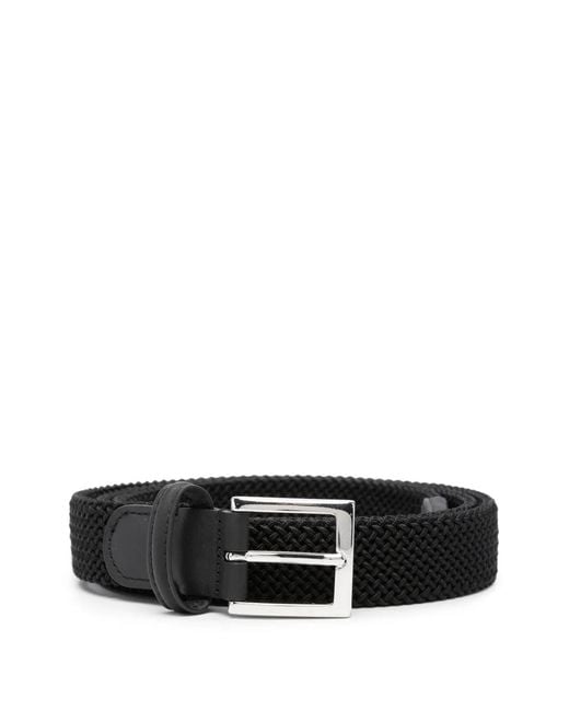 Kiton White Braided Leather-Trim Belt for men