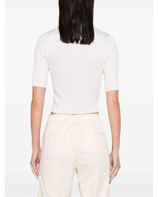 Peserico White Cropped Ribbed Polo Jumper