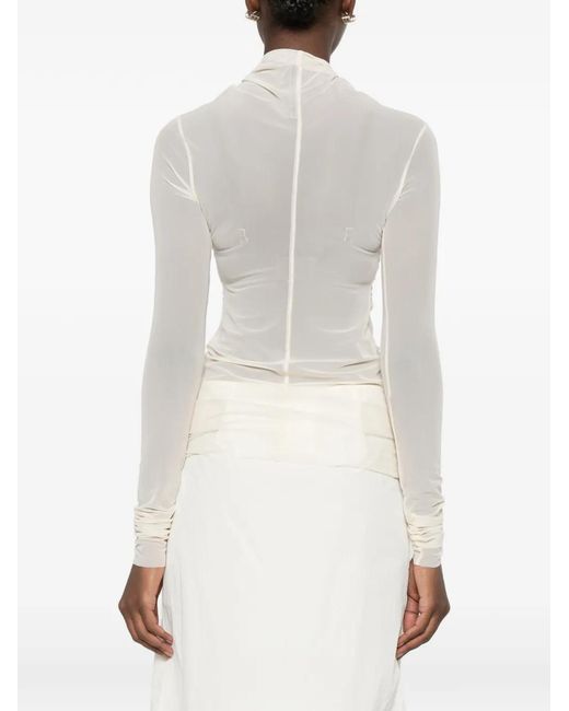 Rick Owens White Kairo Ruched Long-Sleeve Top