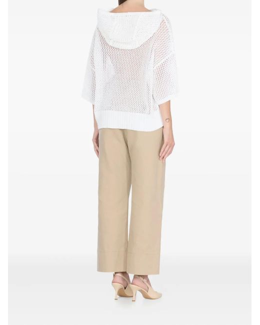 Antonelli White Perforated-Pattern Hooded Sweater