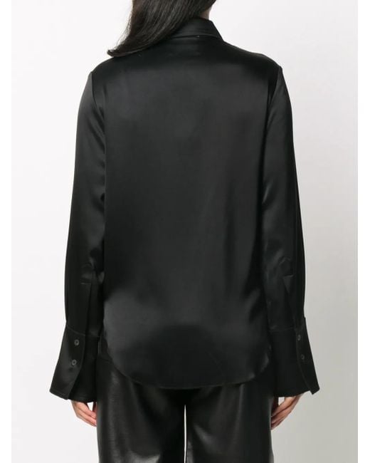 Nanushka Black Mandine Satin Long-Sleeved Shirt
