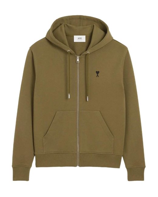 AMI Green Ami De Coeur Zip-Up Hoodie for men