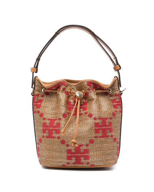 Tory Burch Pink Monogram-Pattern Bucket Bag