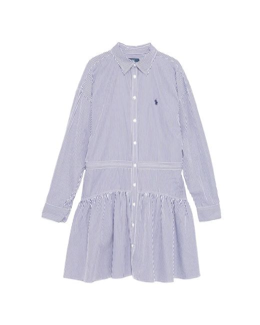 Polo Ralph Lauren Purple Striped Ruffle Midi Shirt Dress