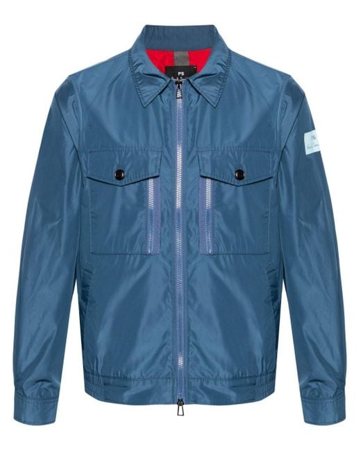 PS by Paul Smith Blue Zip-up Waterproof Shirt Jacket for men