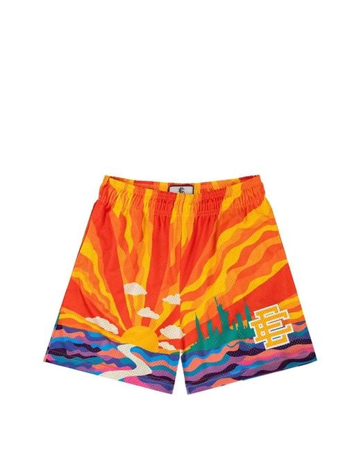 Eric Emanuel Orange Sunset-Print Track Shorts for men