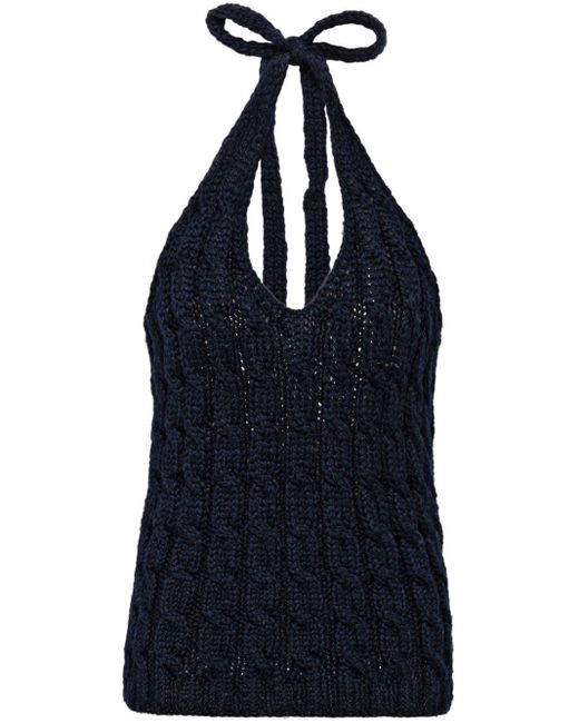 Prada Blue Cable-knit Halterneck Wool Top