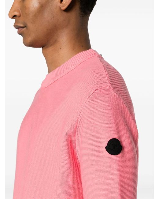 Moncler Pink Logo Appliqué Cotton Jumper for men